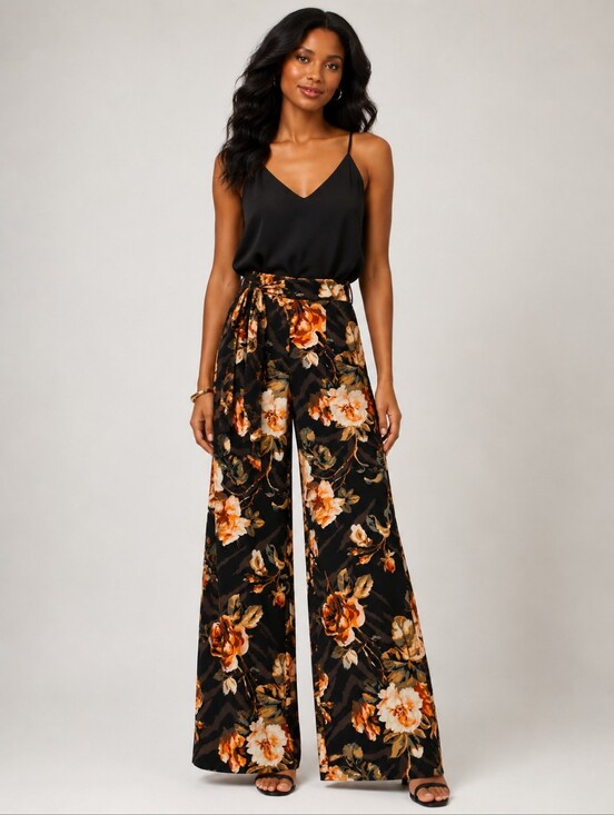 White House Black Market Pants - ❤️ WHITE HOUSE BLACK MARKET WIDE LEG FLORAL HIGH RISE PANTS, TIE WAIST, XXS